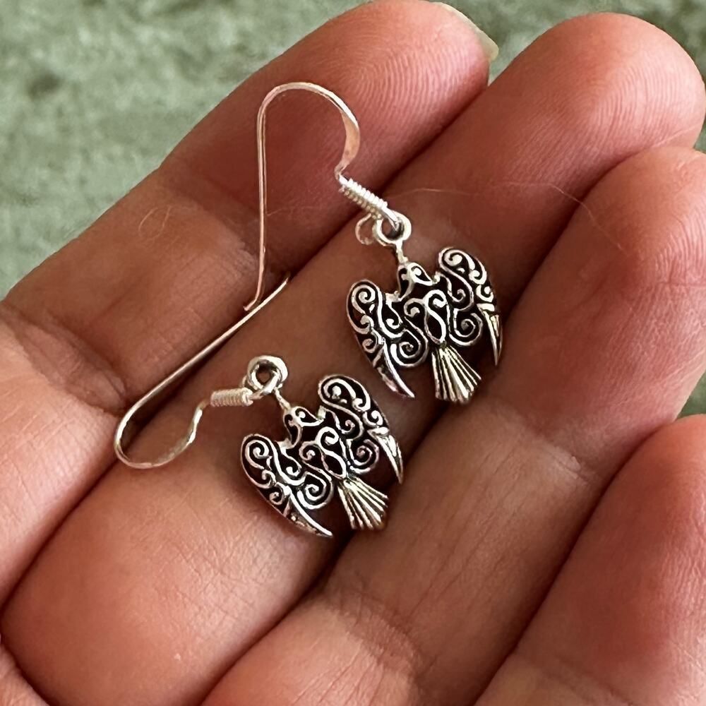 Sterling Silver Raven Filigree Drop Earrings